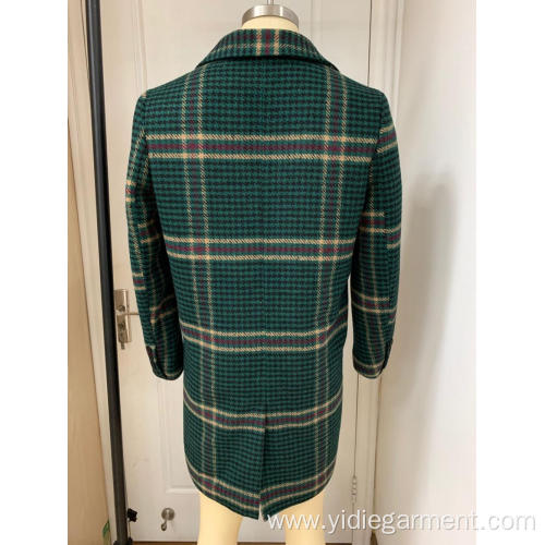 Faux Suede Jacket Men's Long Green Houndstooth Coat Supplier